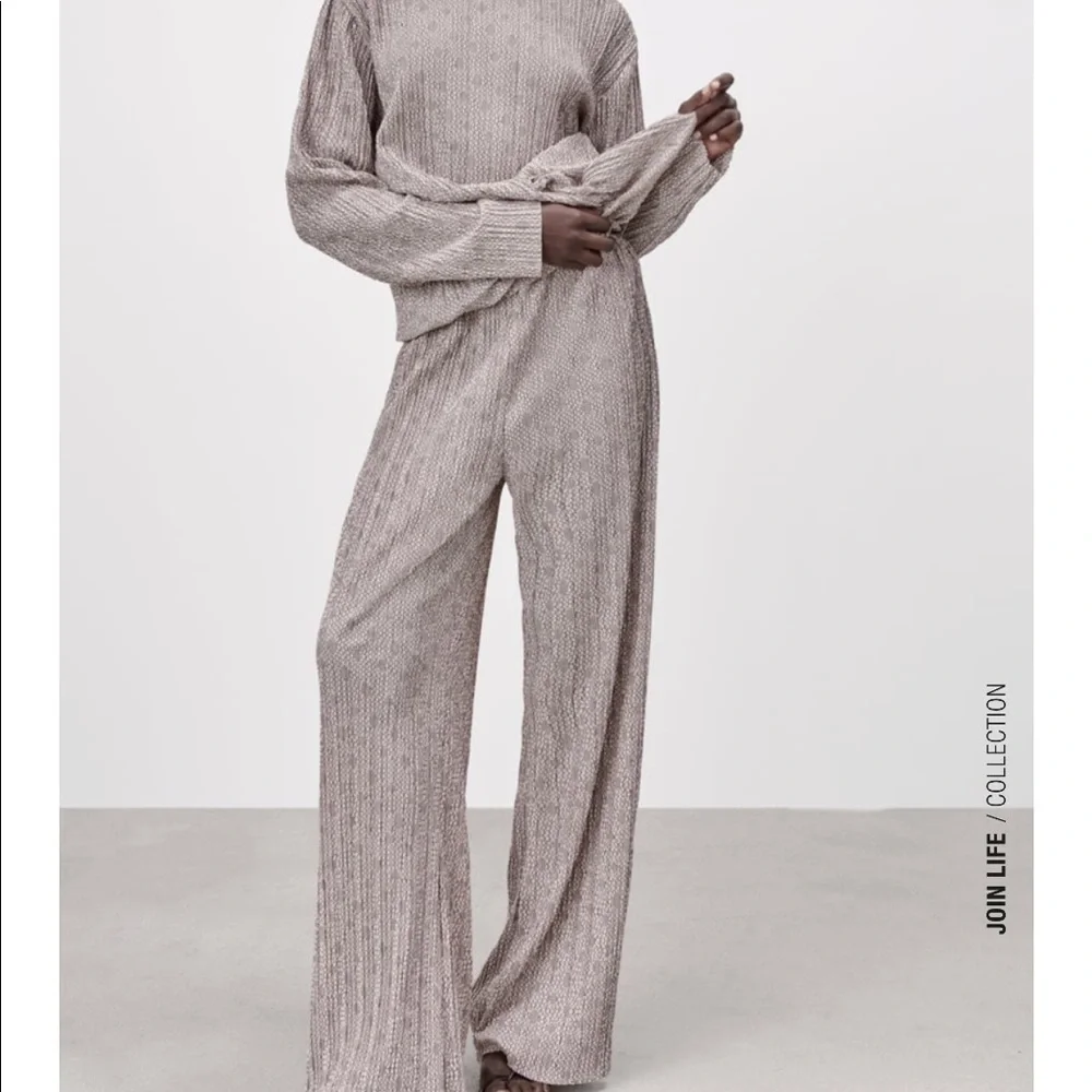 ZARA 2pcs Pleated Jacquard Top + Pants Coord Set BNWT - Picture 3 of 7
